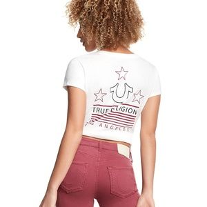 True Religion CRYSTAL EMBELLISHED FLAG TEE Shirt